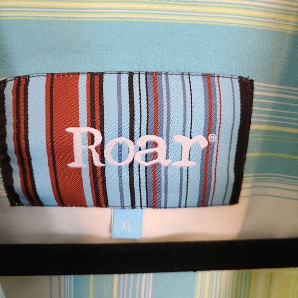 Roar Mens XL Green Blue Striped Long Sleeves Button Up Marlow Dress Shirt - Picture 6 of 8